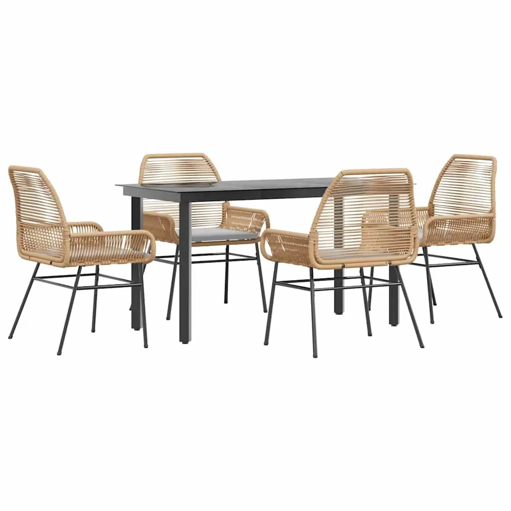 5 Piece Garden Dining Set Outdoor Patio Brown Poly Rattan Cushions