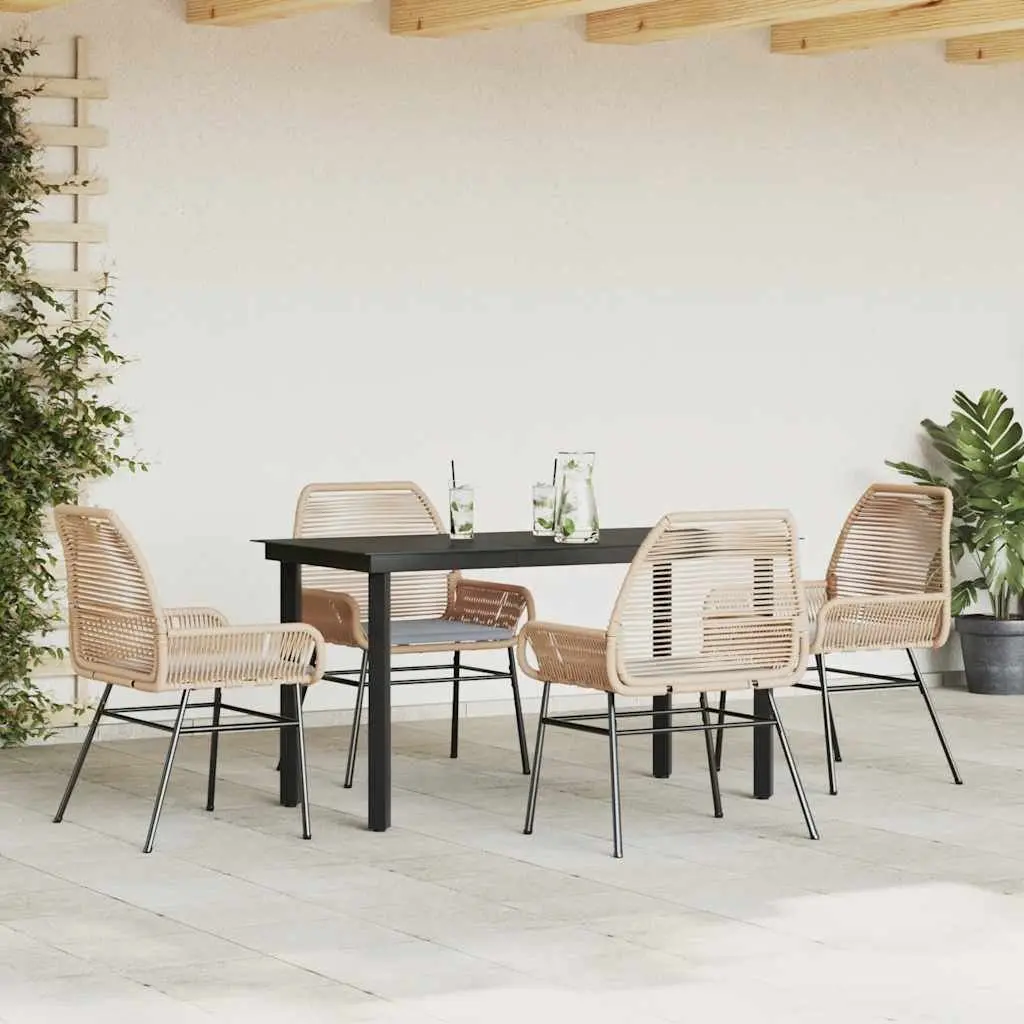 5 Piece Garden Dining Set Outdoor Patio Brown Poly Rattan Cushions