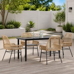 5 Piece Brown Rattan Garden Dining Set: Comfort & Value