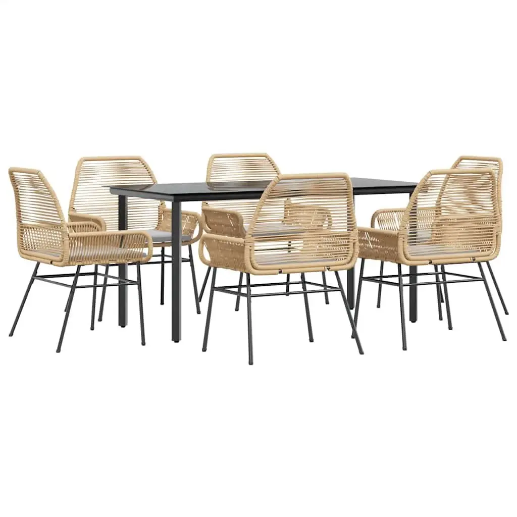 7 Piece Garden Dining Set Outdoor Furniture Brown Poly Rattan Glass Table and Chairs