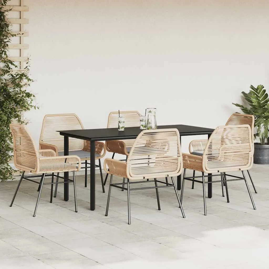 7 Piece Garden Dining Set Outdoor Furniture Brown Poly Rattan Glass Table and Chairs