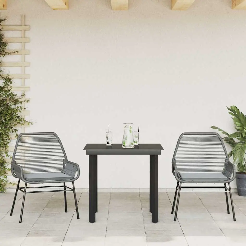 Garden Dining Set Outdoor Furniture 3 Piece Grey Poly Rattan Glass Table