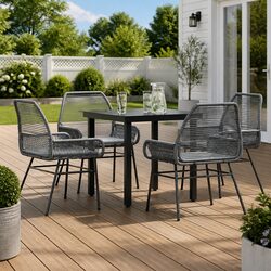 5 Piece Garden Dining Set Grey Poly Rattan Outdoor Furniture Patio Chairs Table