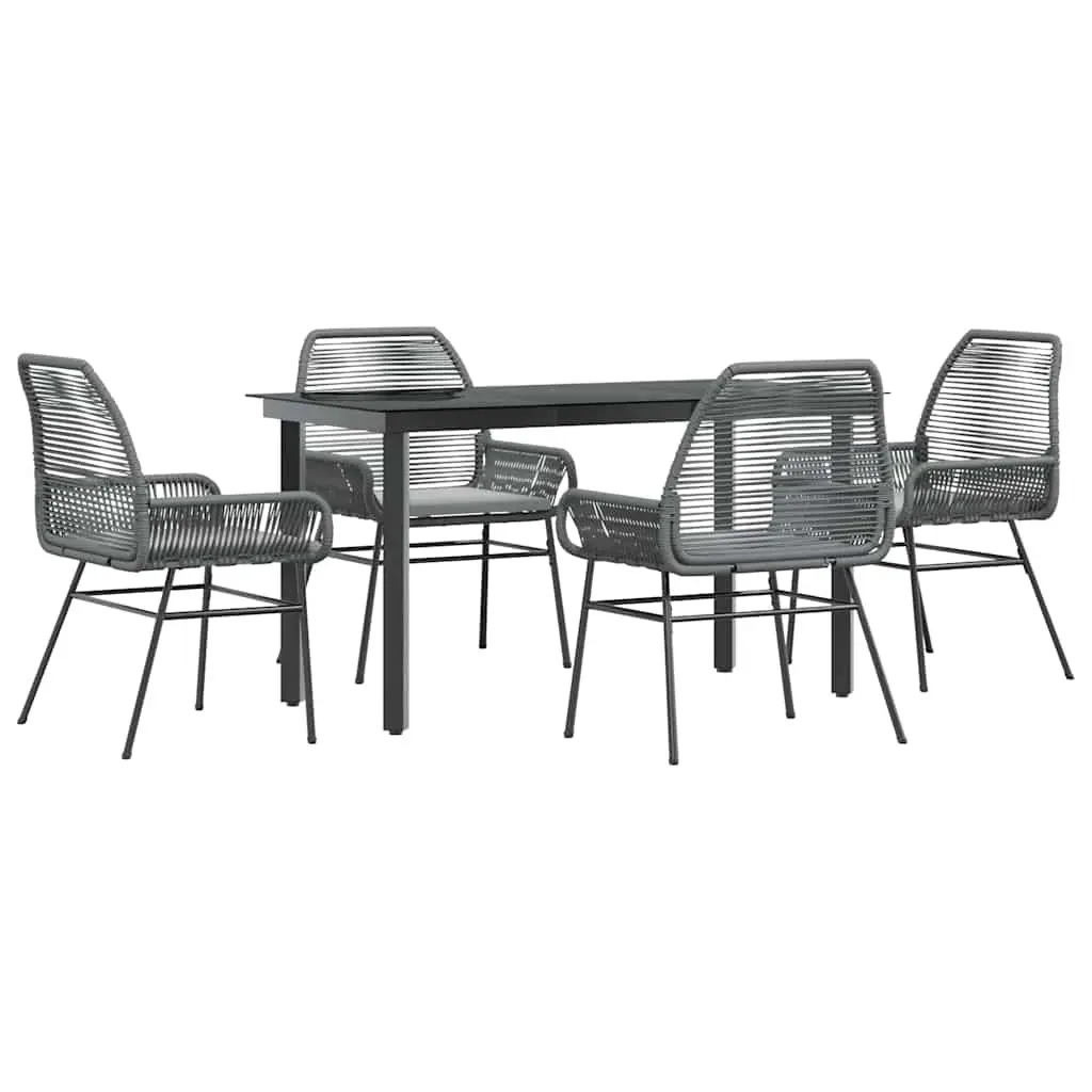 5 Piece Garden Dining Set with Cushions Grey Outdoor Patio Furniture Glass Table