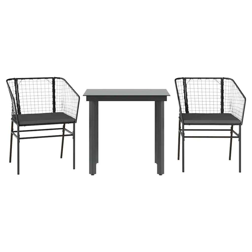Garden Dining Set 3 Piece Outdoor Furniture Patio Table Chairs Black Poly Rattan