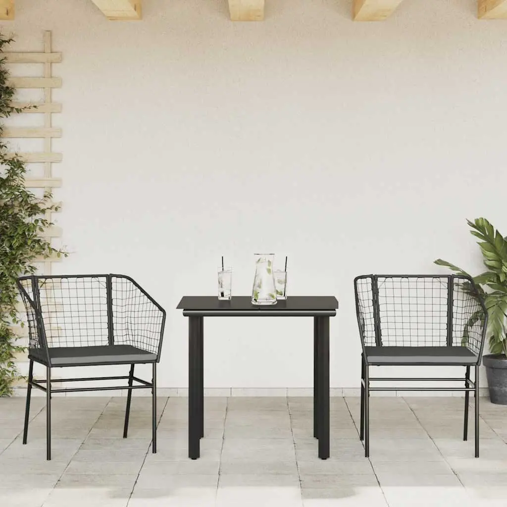 Garden Dining Set 3 Piece Outdoor Furniture Patio Table Chairs Black Poly Rattan
