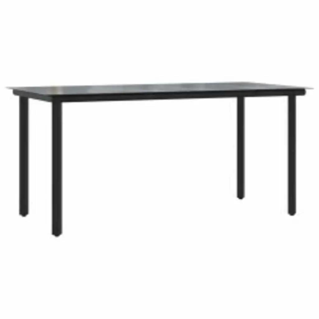 7 Piece Garden Dining Set Outdoor Patio Furniture Black Poly Rattan Glass Table