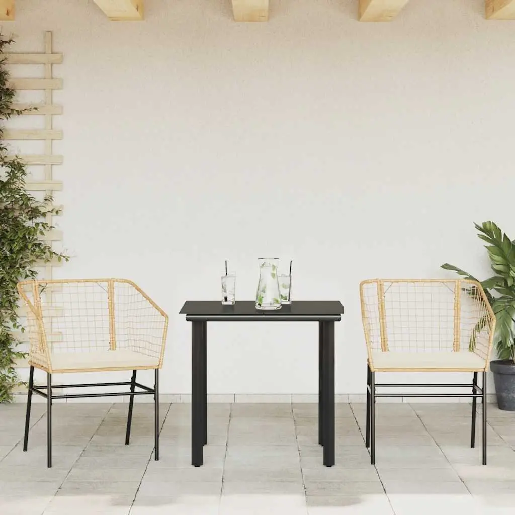 Garden Dining Set 3 Piece Outdoor Furniture Brown Poly Rattan with Cushions