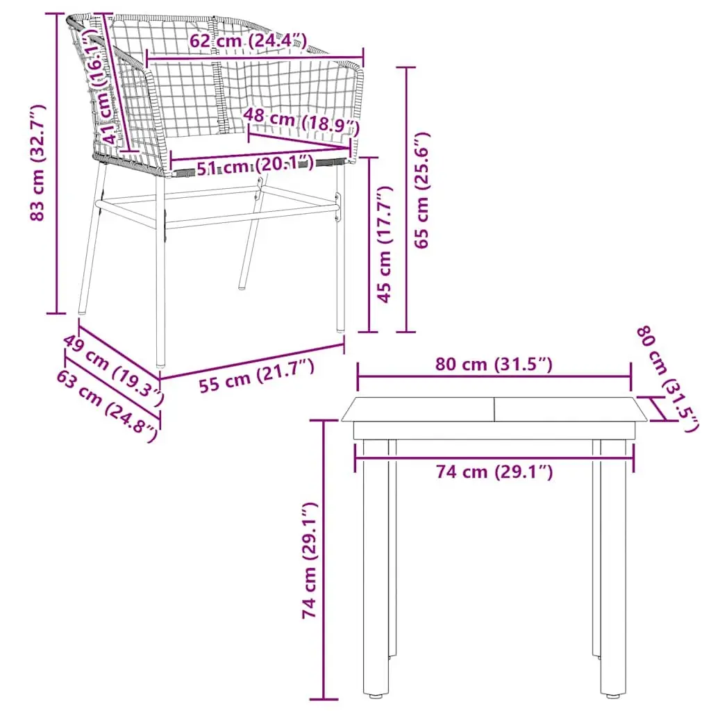 Garden Dining Set 3 Piece Outdoor Furniture Brown Poly Rattan with Cushions