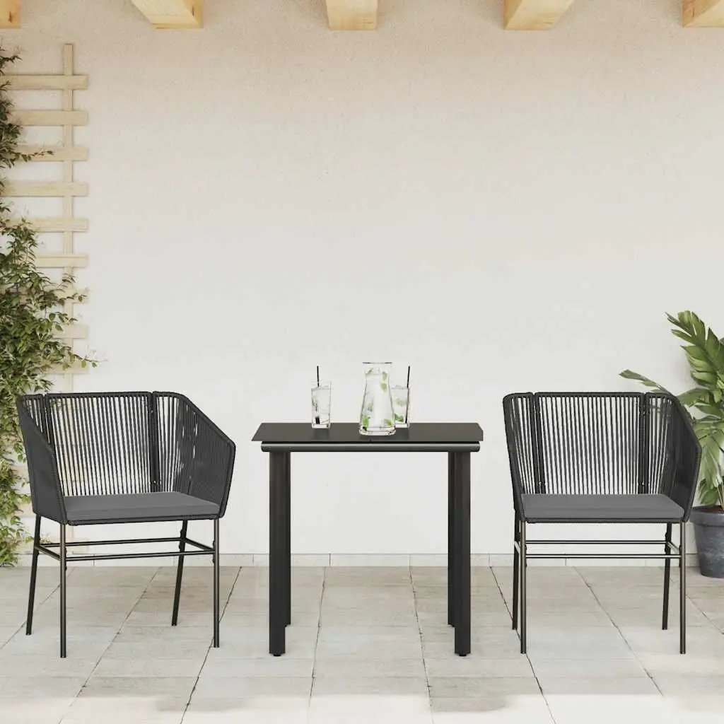Outdoor Furniture Set 3 Piece Black Rattan Dining Table Chairs with Cushions