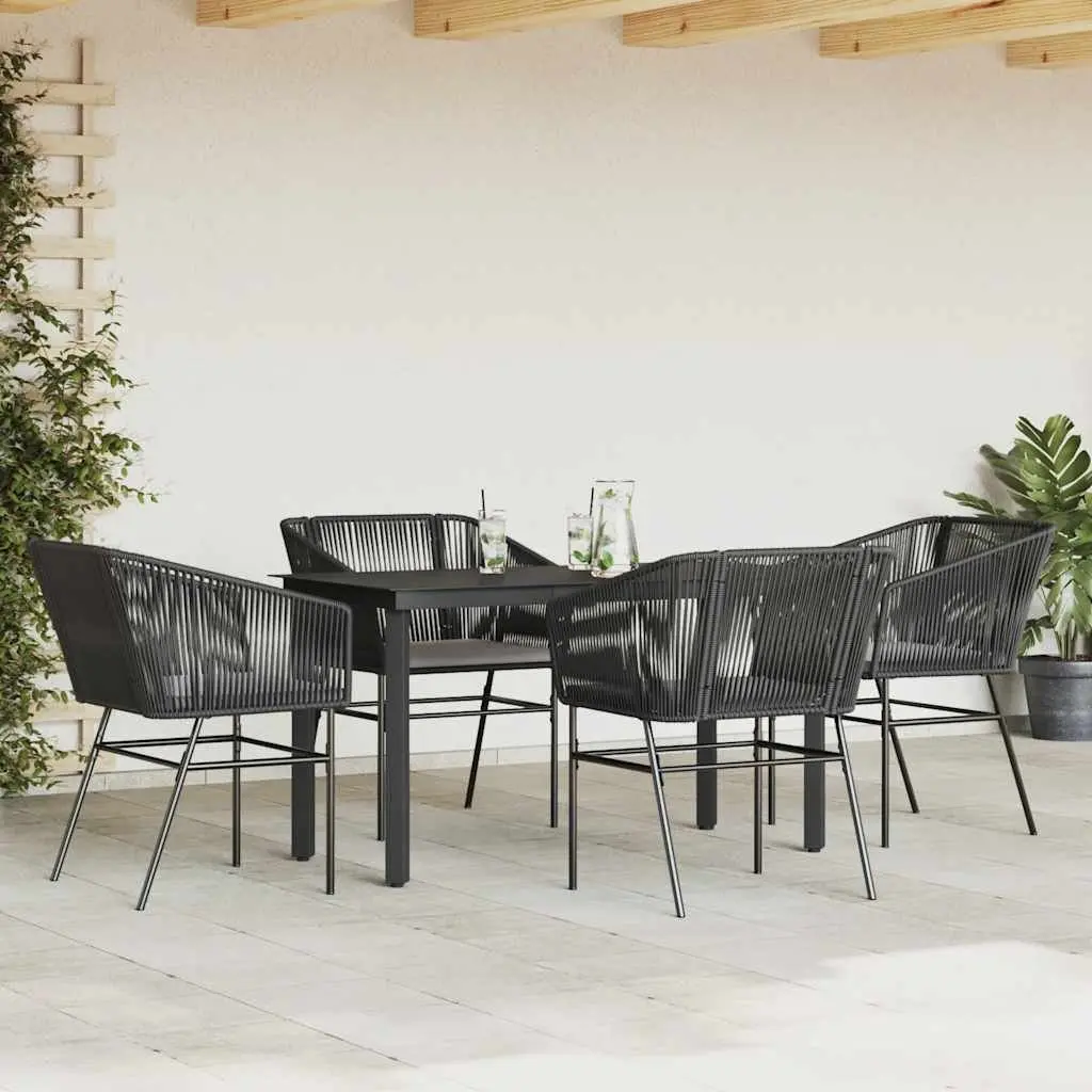 Outdoor Furniture Set 5 Piece Black Rattan Dining Chairs with Cushions and Glass Table