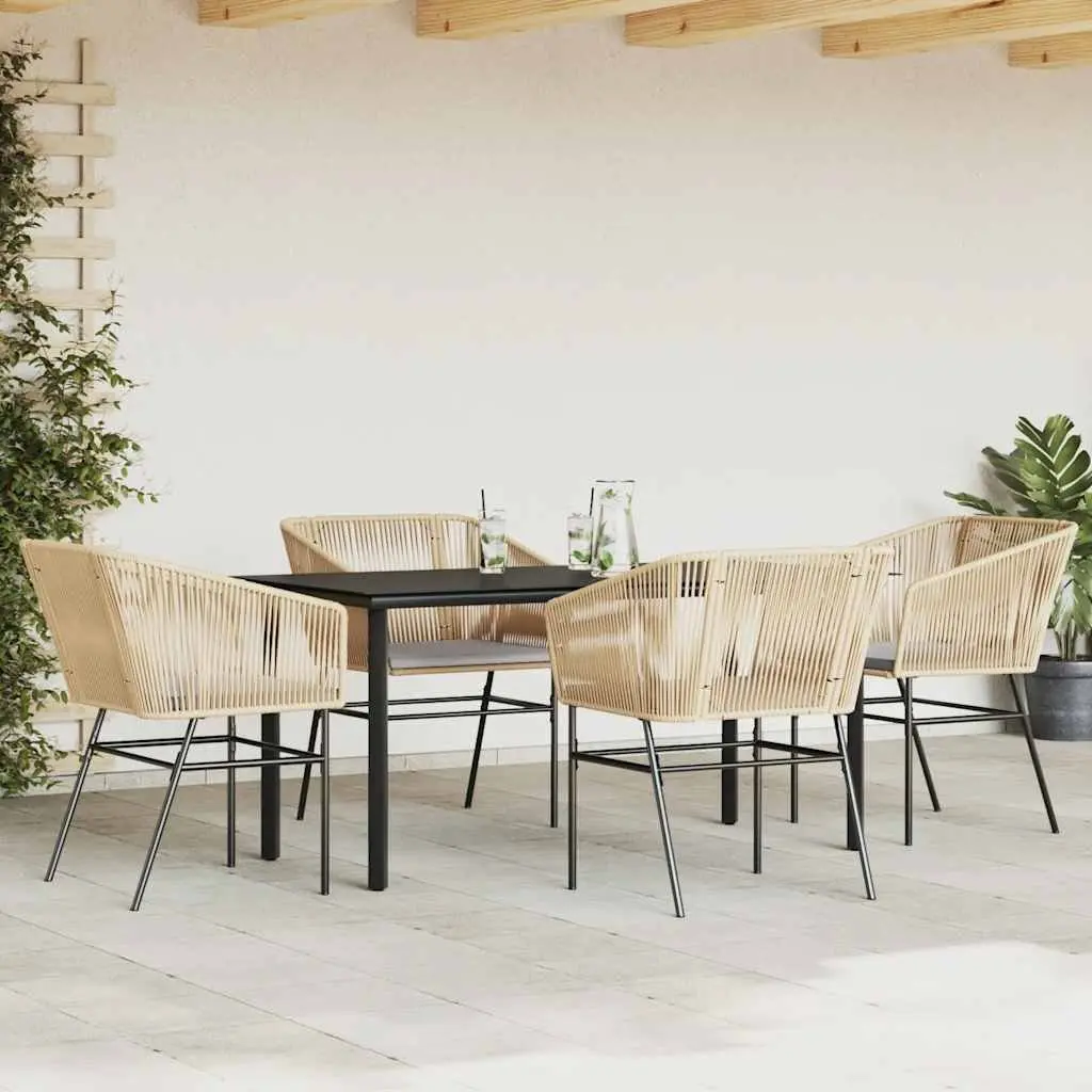 5 Piece Garden Dining Set Outdoor Furniture Brown Poly Rattan with Cushions