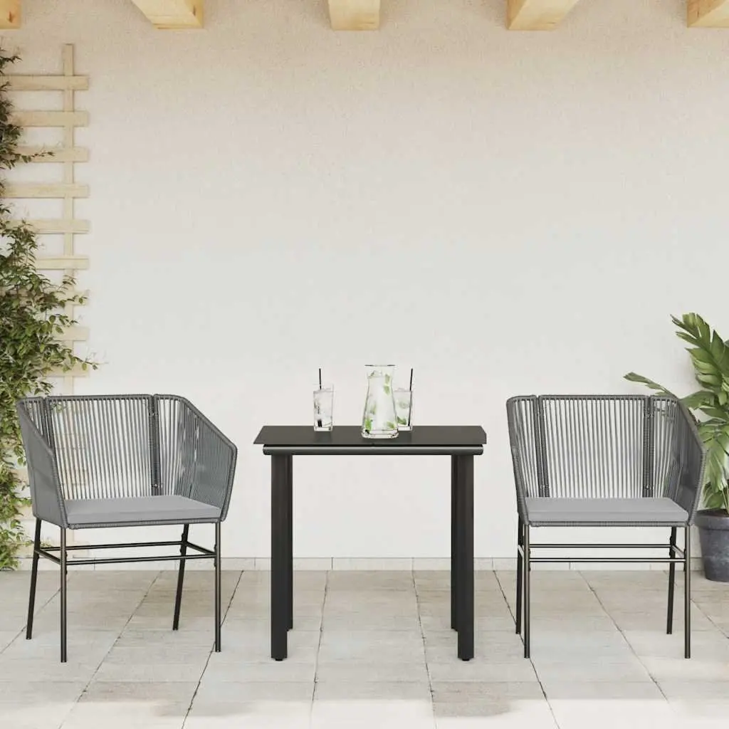 Outdoor Furniture Dining Set 3 Piece Grey Poly Rattan Glass Table Chair