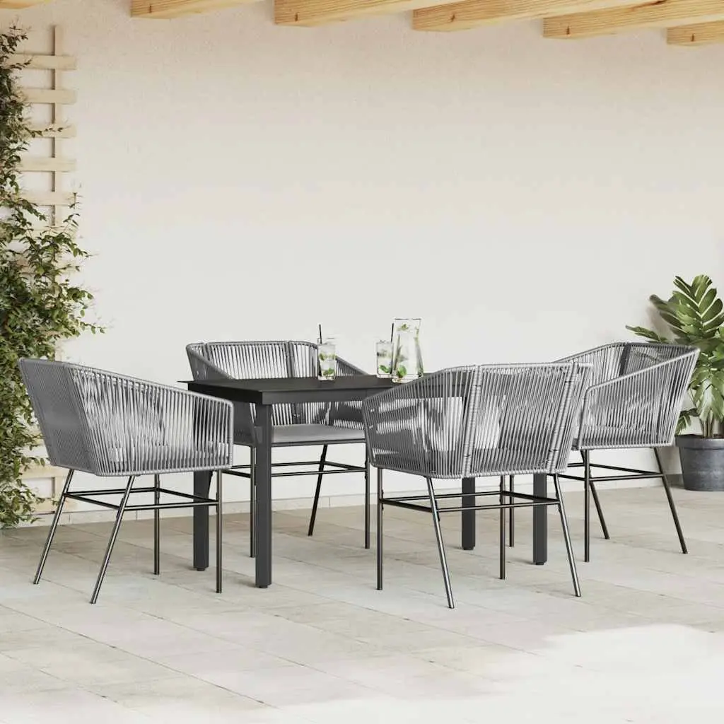 5 Piece Outdoor Dining Set Poly Rattan Furniture Grey Cushioned Table Chairs
