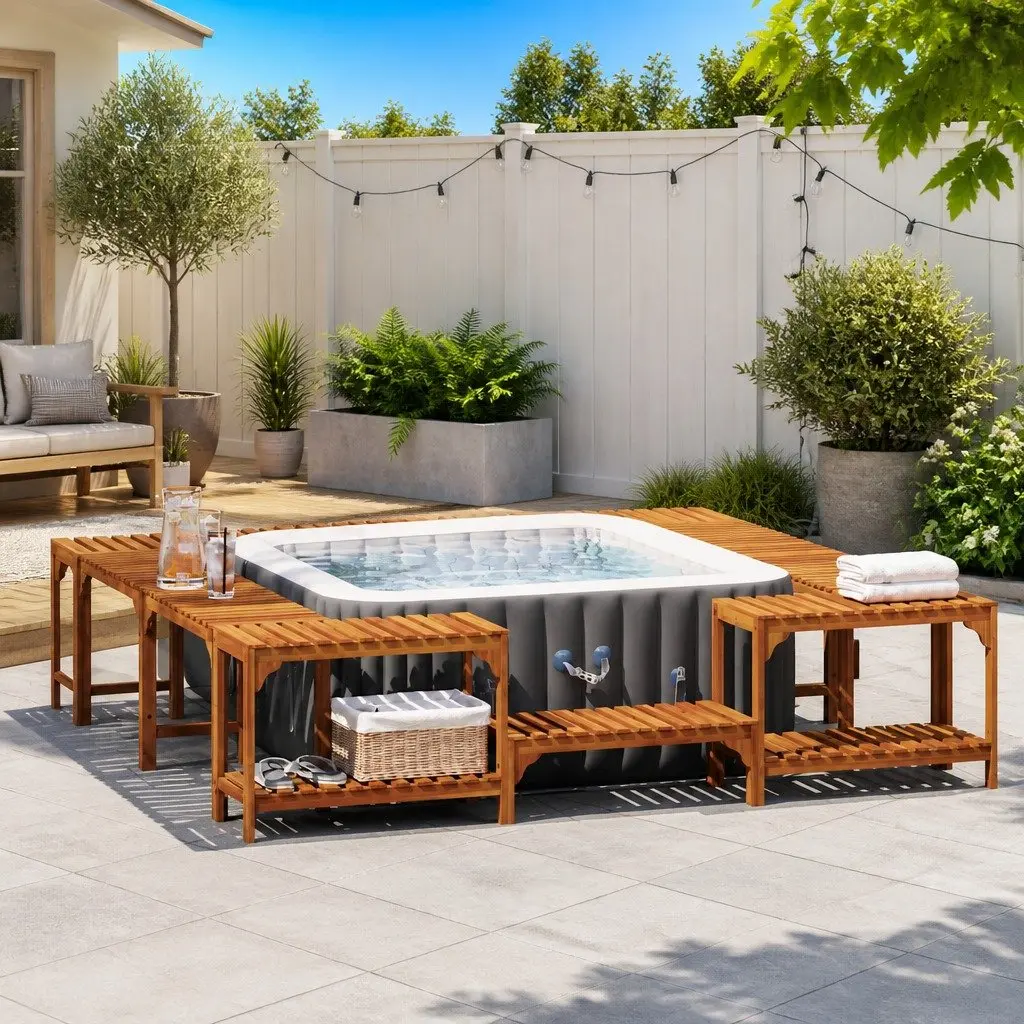 Acacia Wood Hot Tub Surround for Long-Lasting Use