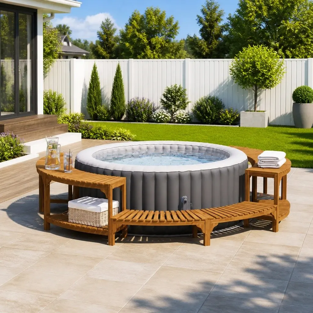 Hot Tub Surround Circular Brown Solid Wood Outdoor Garden Spa Accessory Ø255cm