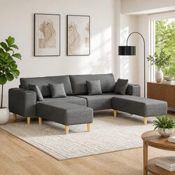 Modern Grey Fabric Sofa 3-Piece Set with Cushions Living Room Furniture