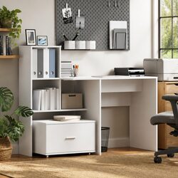 White Desk with Organized Storage 131.5 x 50 x 106.5 cm