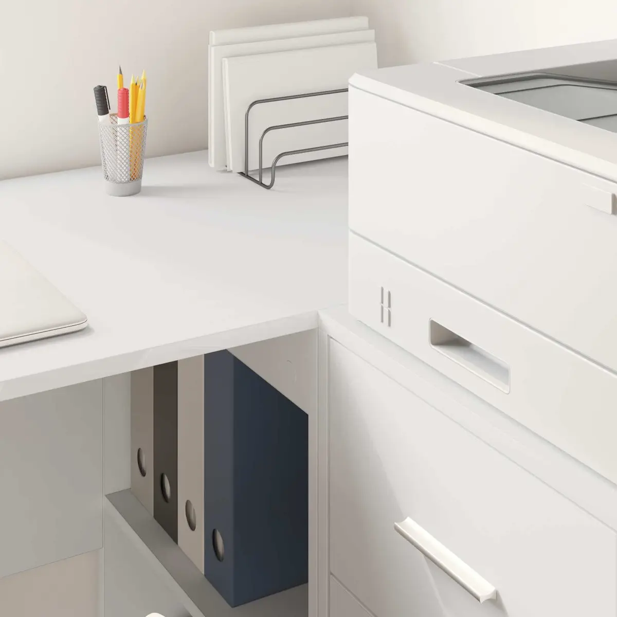 Corner Desk with Drawer White 102 x 88 x 75 cm Modern Office Workstation Storage