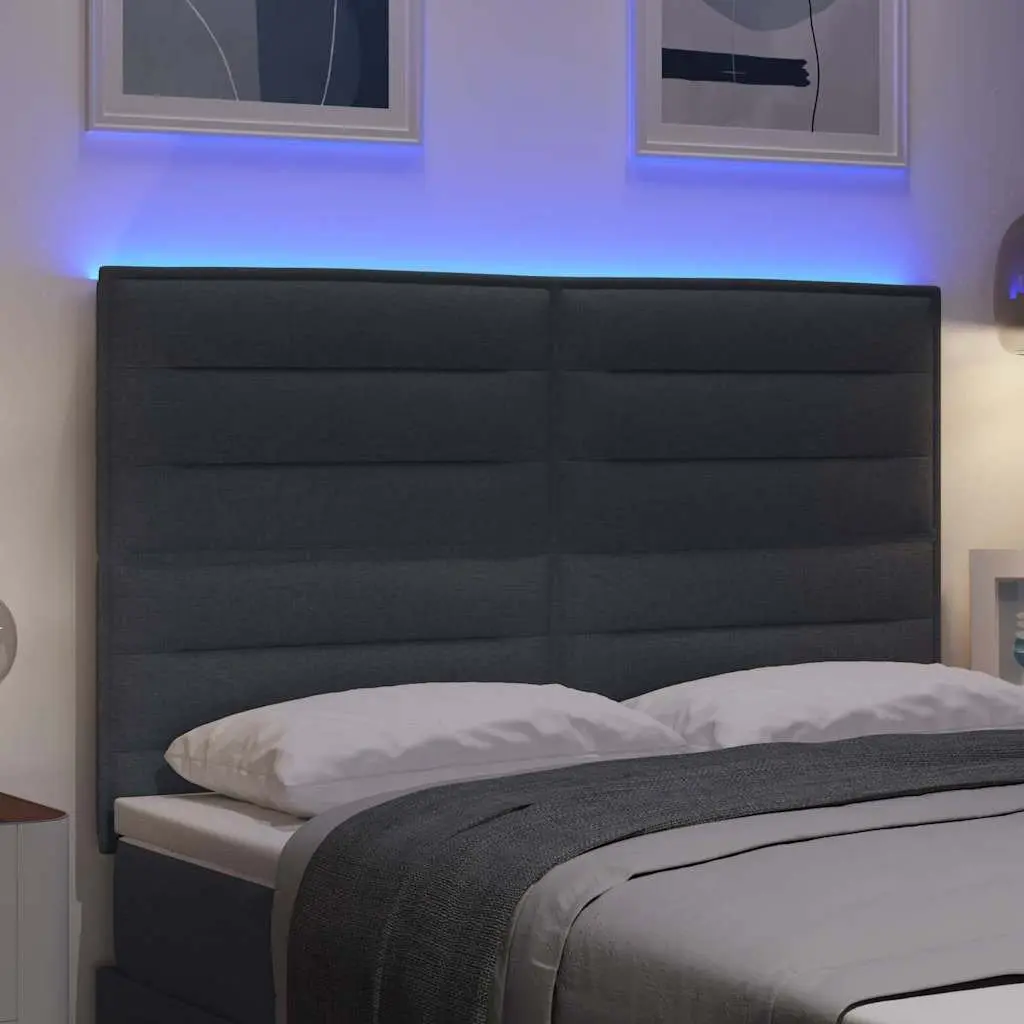 LED Headboard 144cm Grey Fabric Adjustable Height RGB Strip Lights Modern