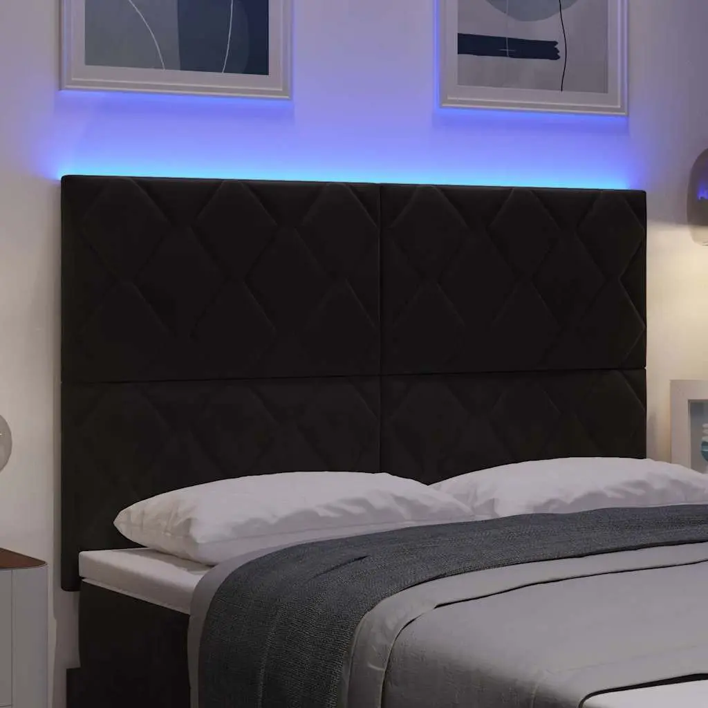 LED Headboard Black Velvet 144cm Modern Bedroom with RGB Lighting