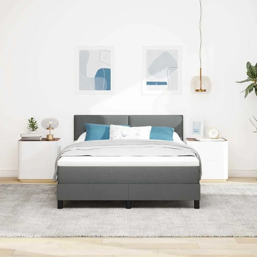 Box Spring Bed Adjustable Dark Grey White Fabric 152 x 203 cm Modern Bedroom