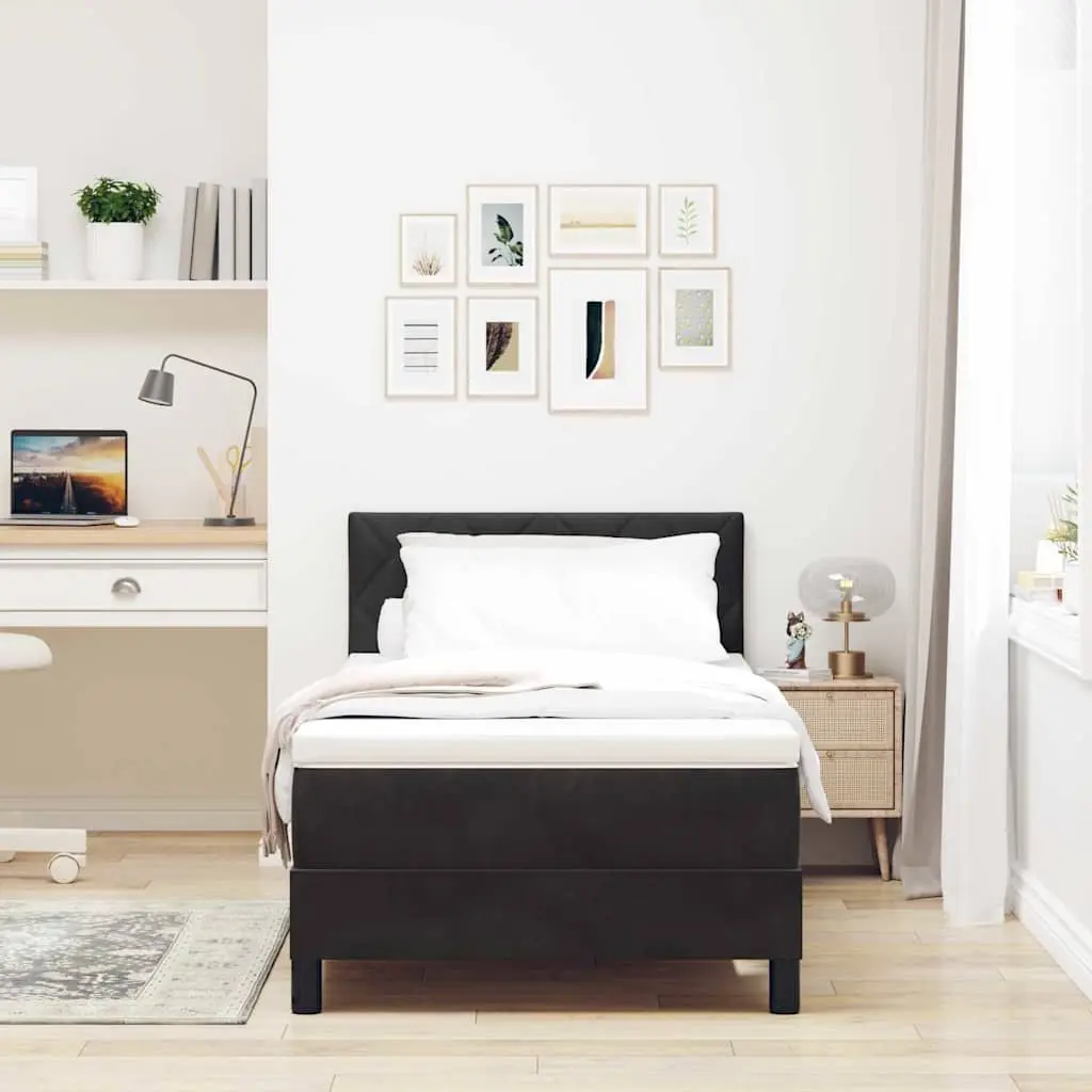 Box Spring Bed Frame Medium-firm Mattress Adjustable Headboard 107 x 203 cm Black and White Modern Bedroom Furniture
