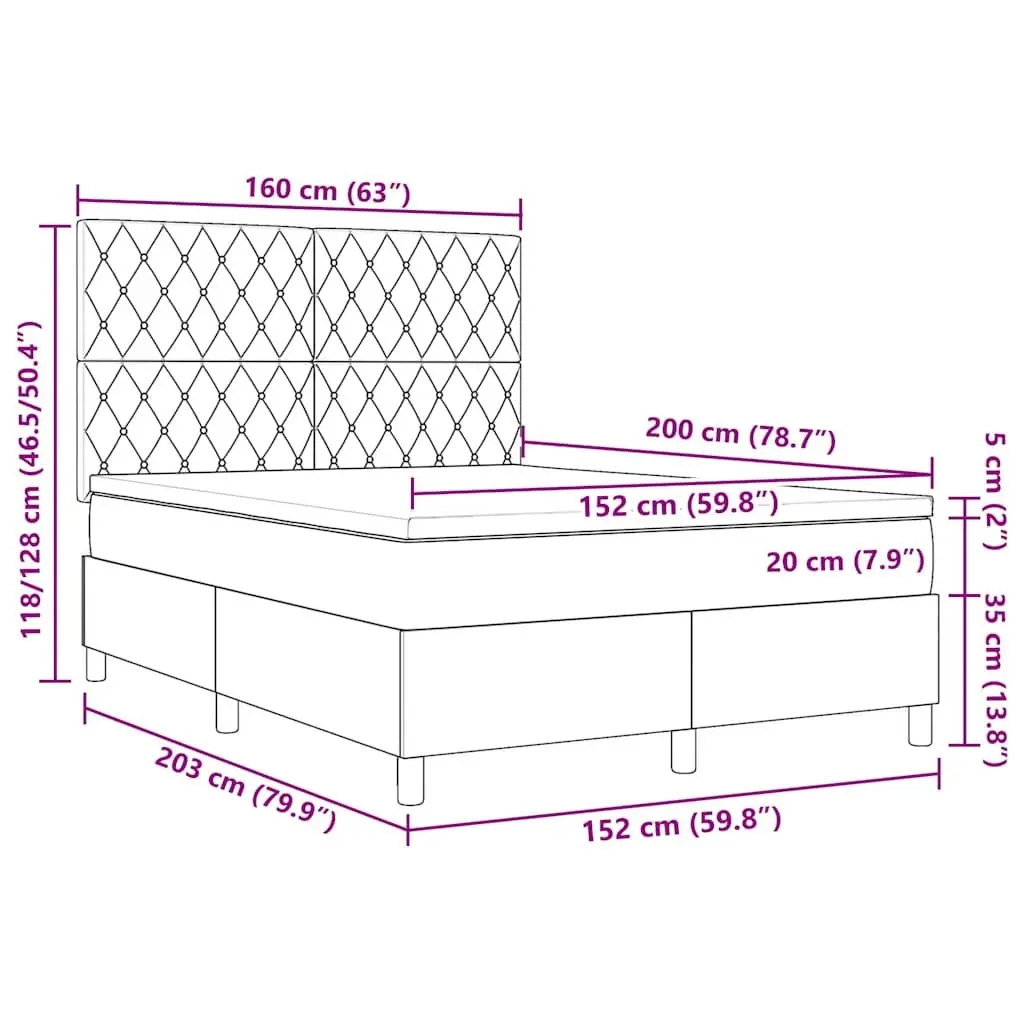 Box Spring Bed Adjustable Headboard 152 x 203 cm Black White Medium Firm