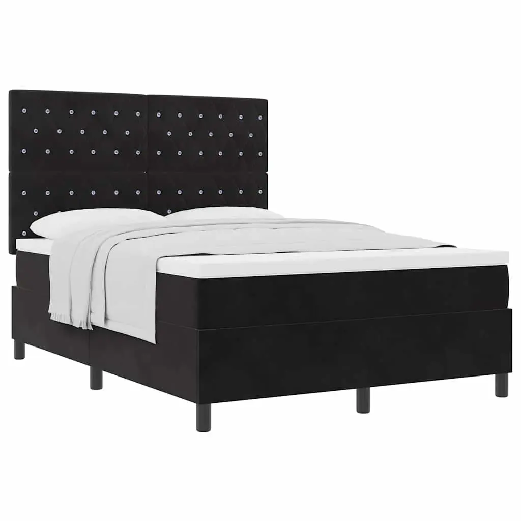 Box Spring Bed Adjustable Headboard 152 x 203 cm Black White Medium Firm