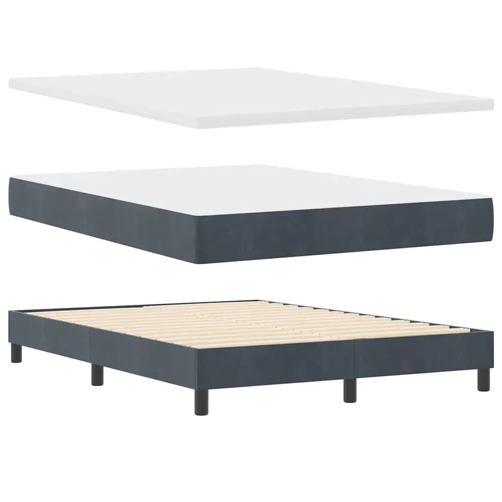 Box Spring Bed Dark Grey White Fabric 152x203cm Adjustable Headboard LED Lights