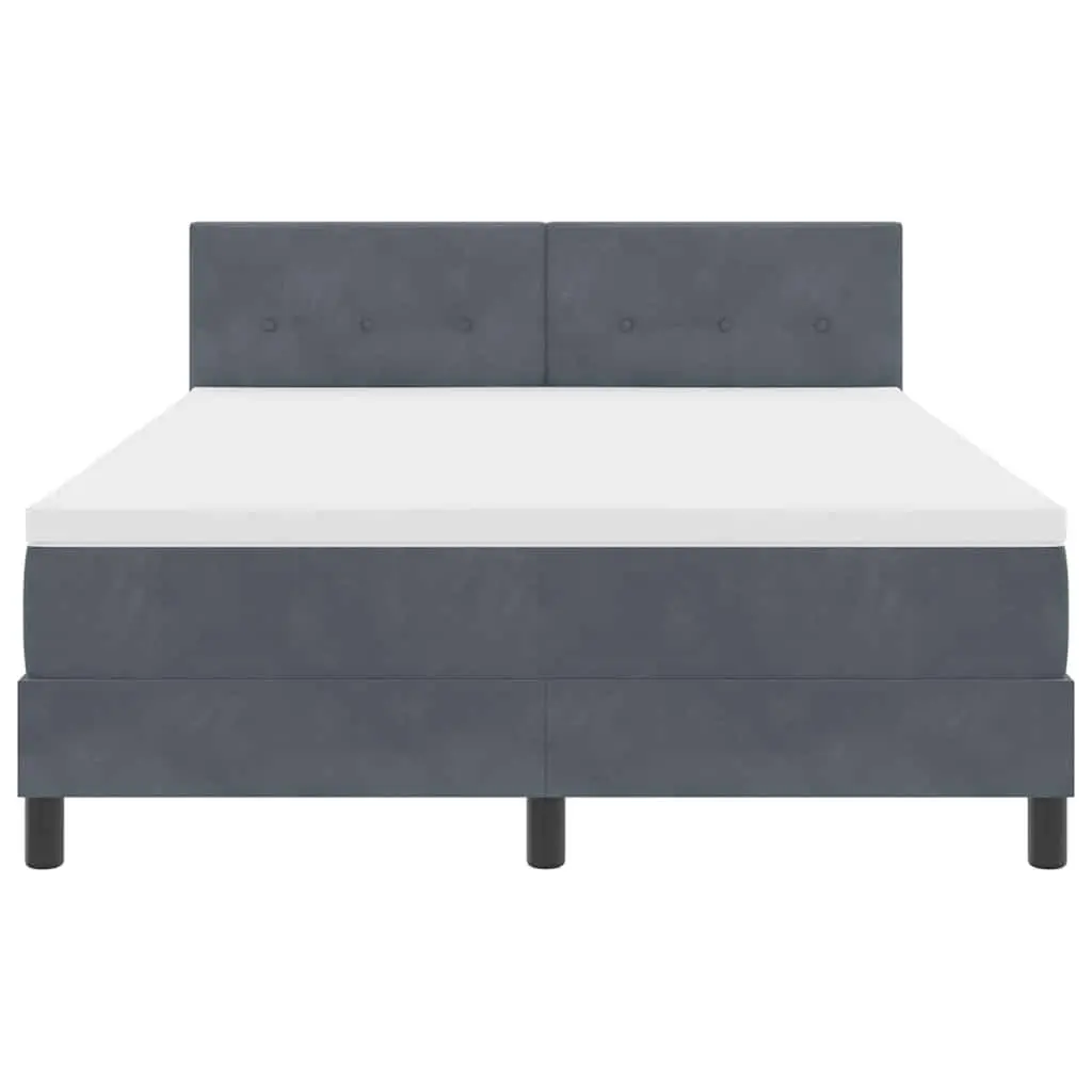 Box Spring Bed Dark Grey White Fabric 152x203cm Adjustable Headboard LED Lights
