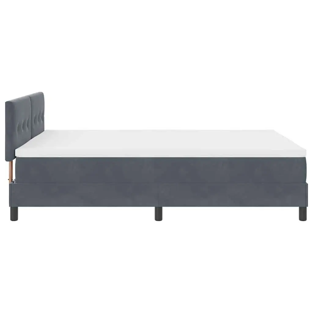 Box Spring Bed Dark Grey White Fabric 152x203cm Adjustable Headboard LED Lights