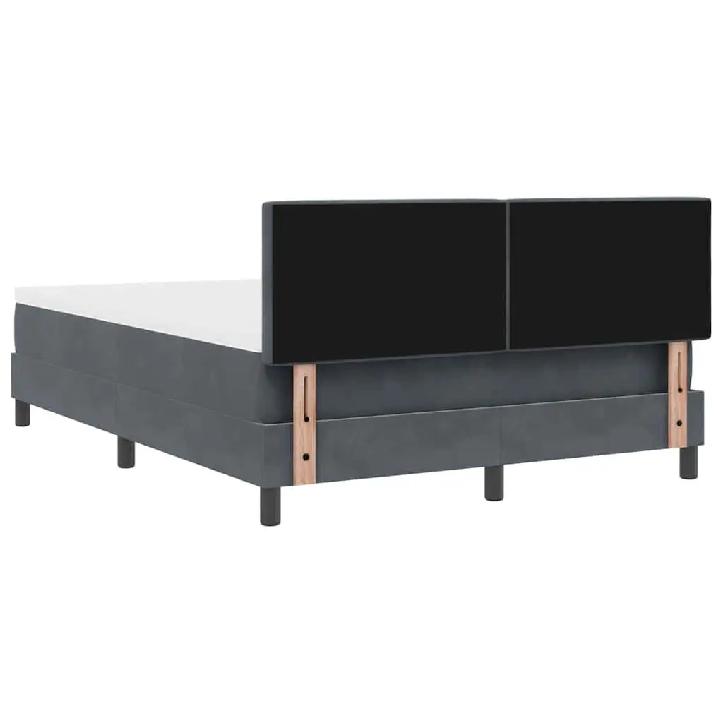 Box Spring Bed Dark Grey White Fabric 152x203cm Adjustable Headboard LED Lights