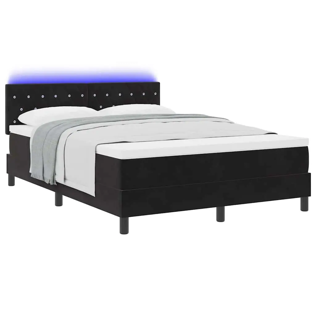Box Spring Bed with Adjustable Headboard LED Lights in Black White Velvet 152x203cm