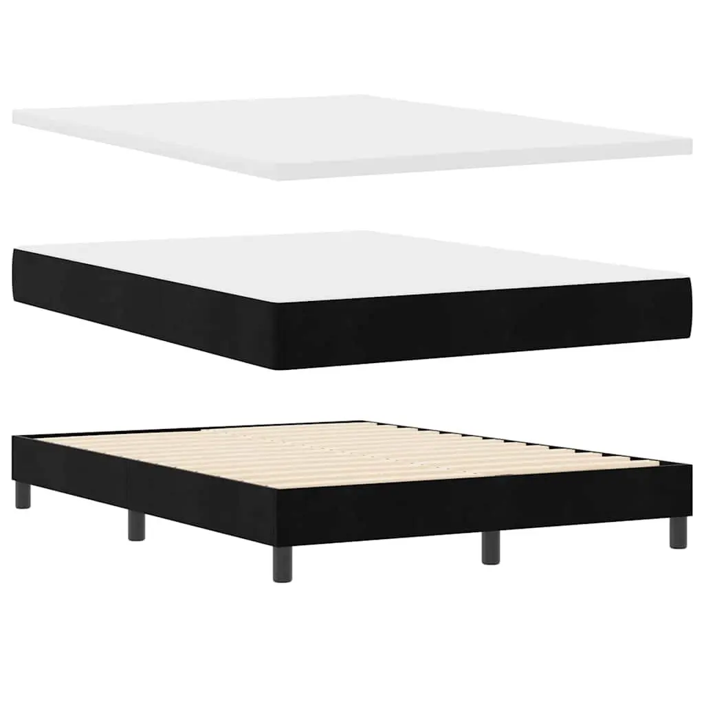 Box Spring Bed with Adjustable Headboard LED Lights in Black White Velvet 152x203cm