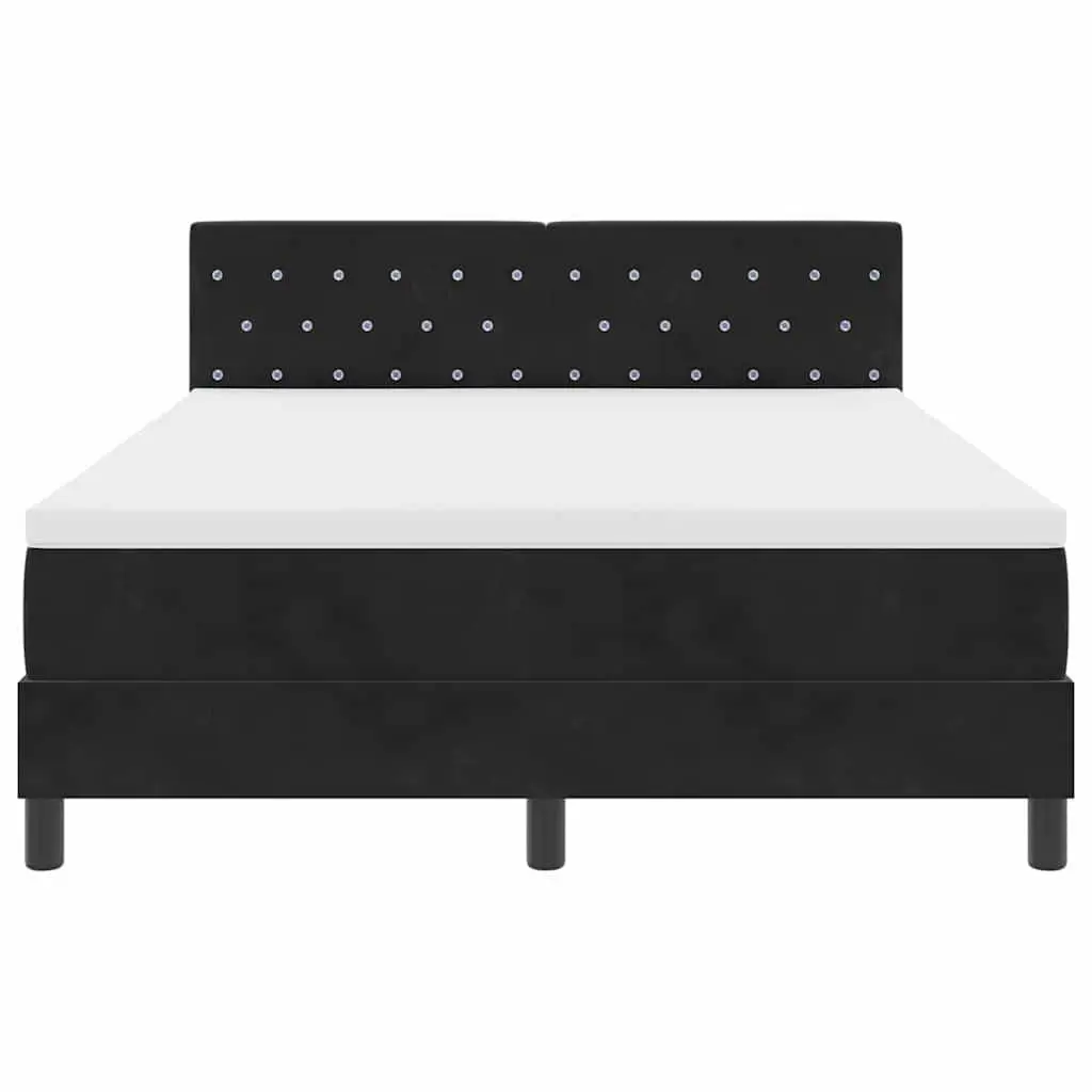 Box Spring Bed with Adjustable Headboard LED Lights in Black White Velvet 152x203cm