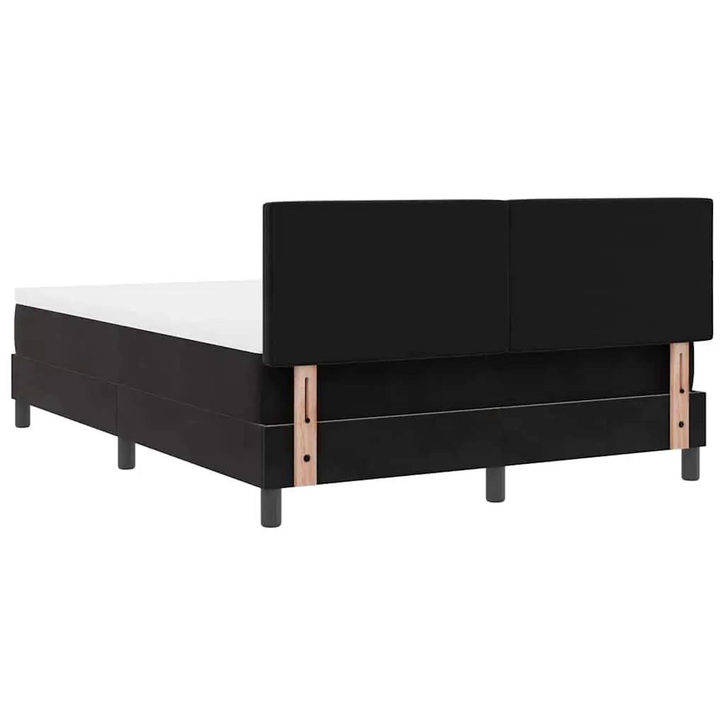 Box Spring Bed with Adjustable Headboard LED Lights in Black White Velvet 152x203cm