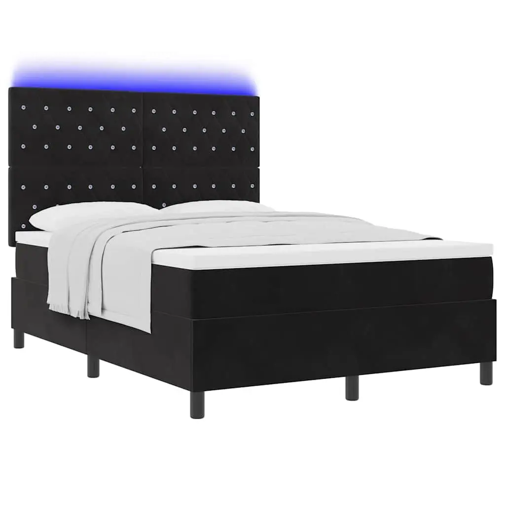 Box Spring Bed Adjustable Headboard 152 x 203 cm Black Velvet