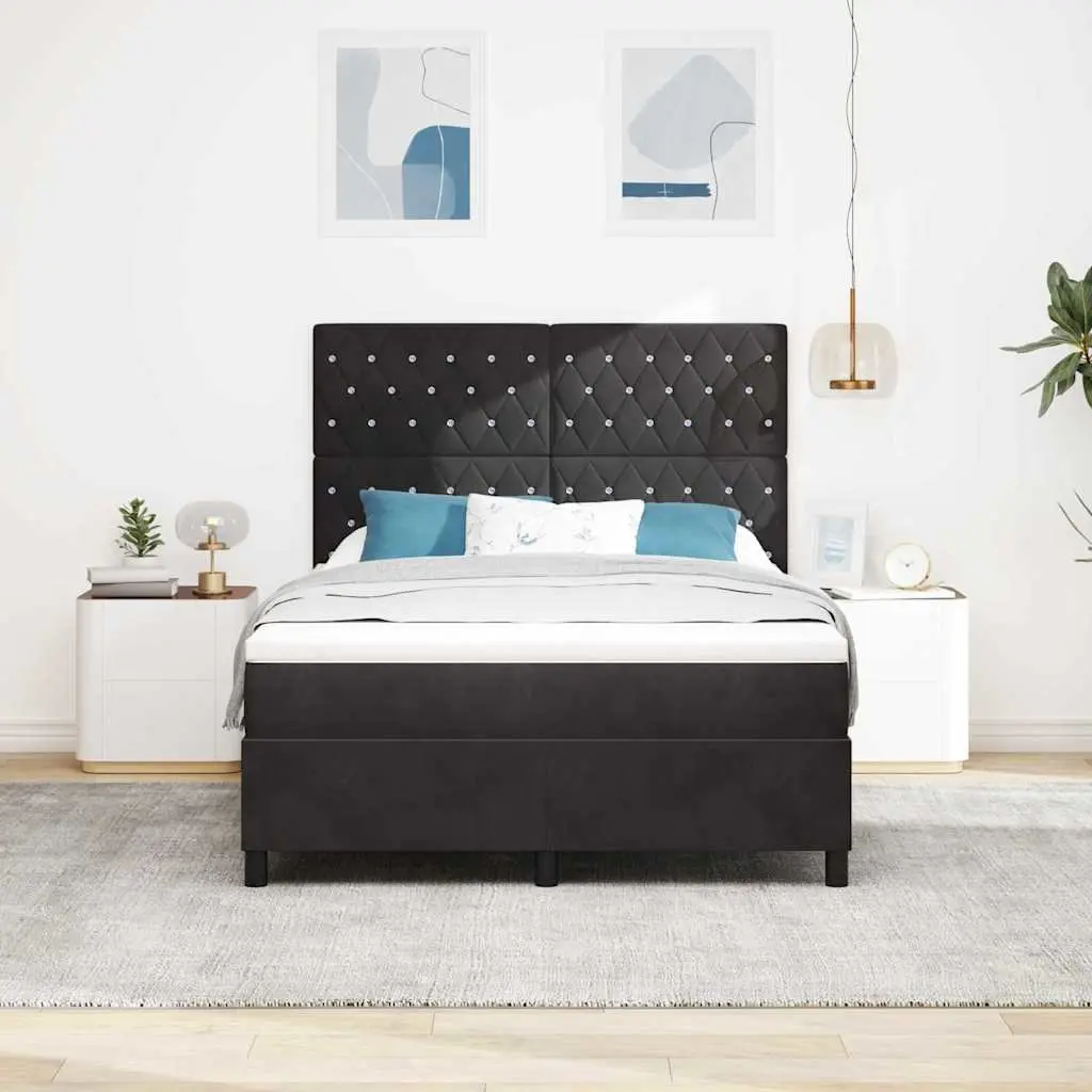 Box Spring Bed Adjustable Headboard 152 x 203 cm Black Velvet