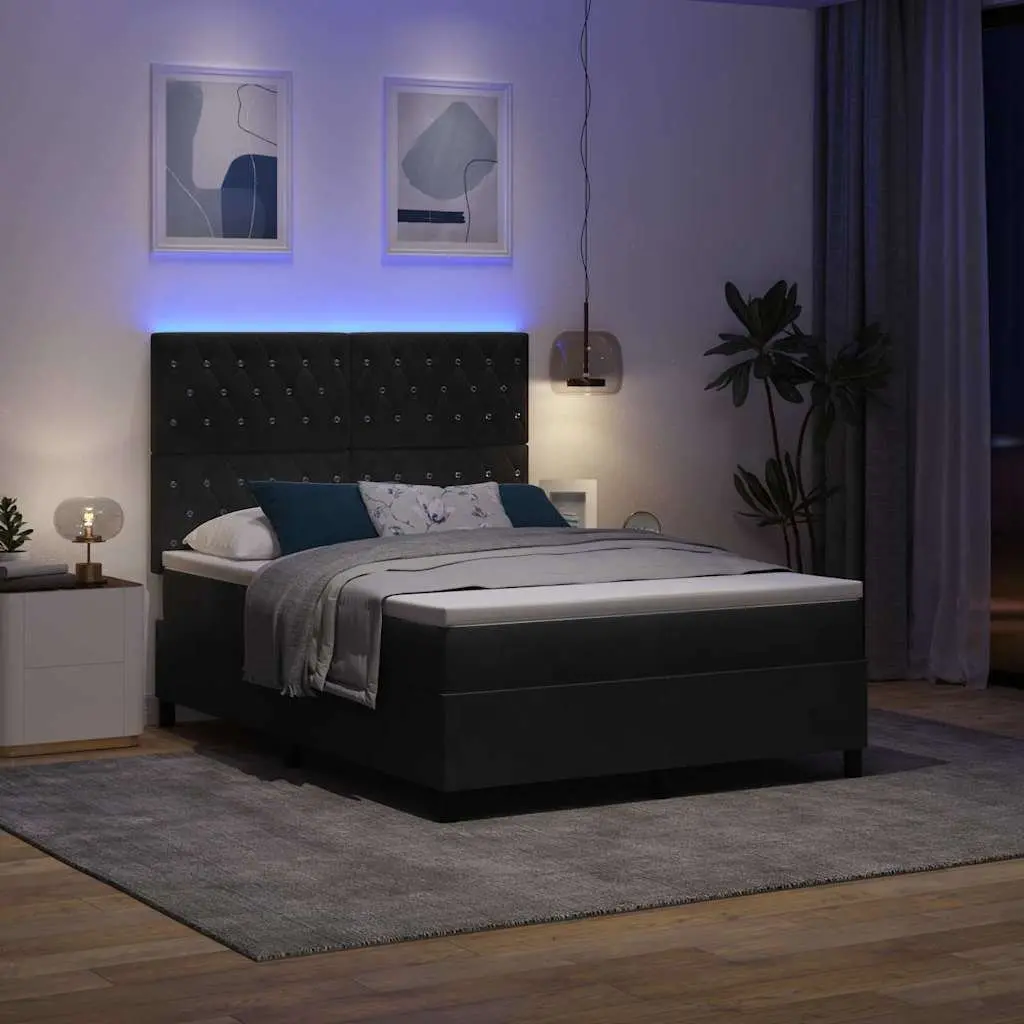 Box Spring Bed Adjustable Headboard 152 x 203 cm Black Velvet