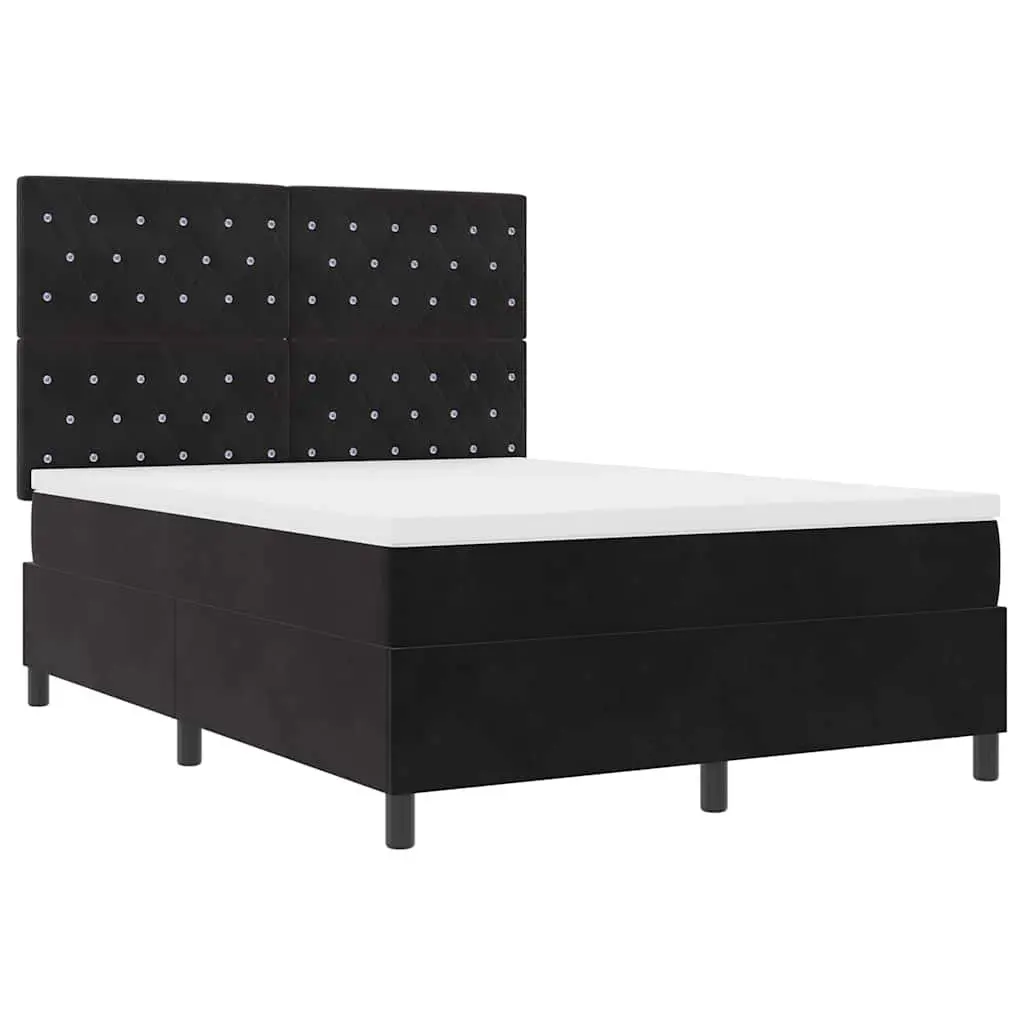 Box Spring Bed Adjustable Headboard 152 x 203 cm Black Velvet