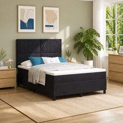 Box Spring Bed Black and White 137 x 187 cm Velvet Modern Design Adjustable