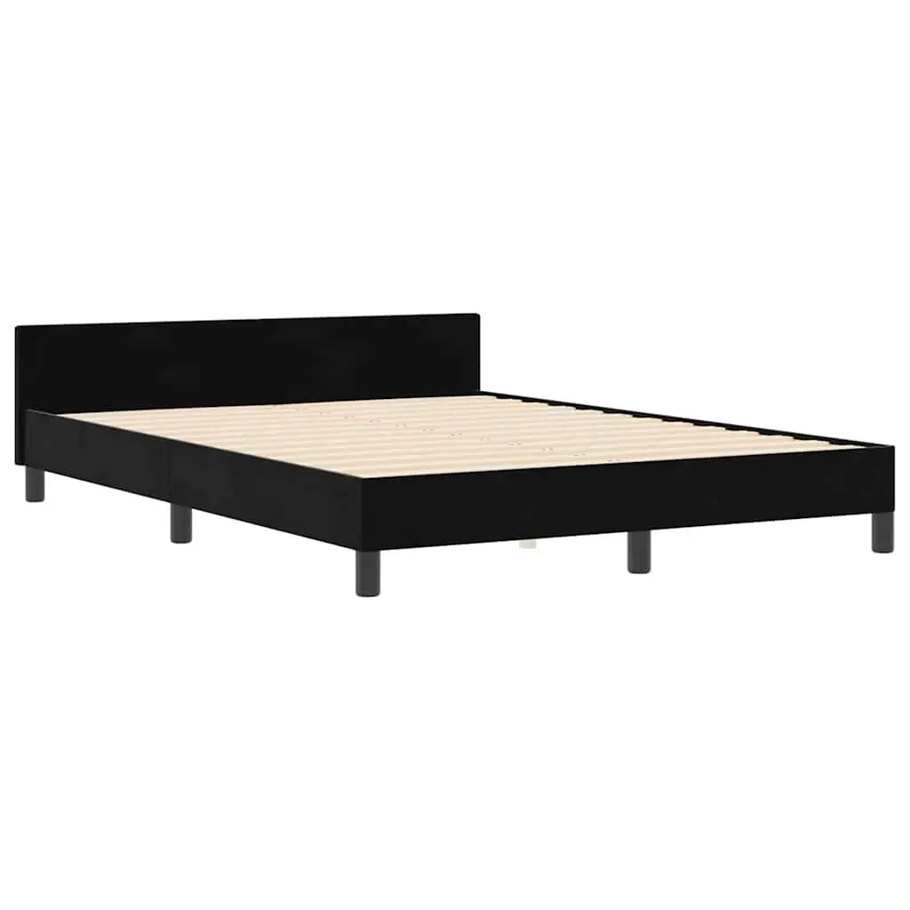 Black Bed Frame with Velvet Headboard 152 x 203 cm