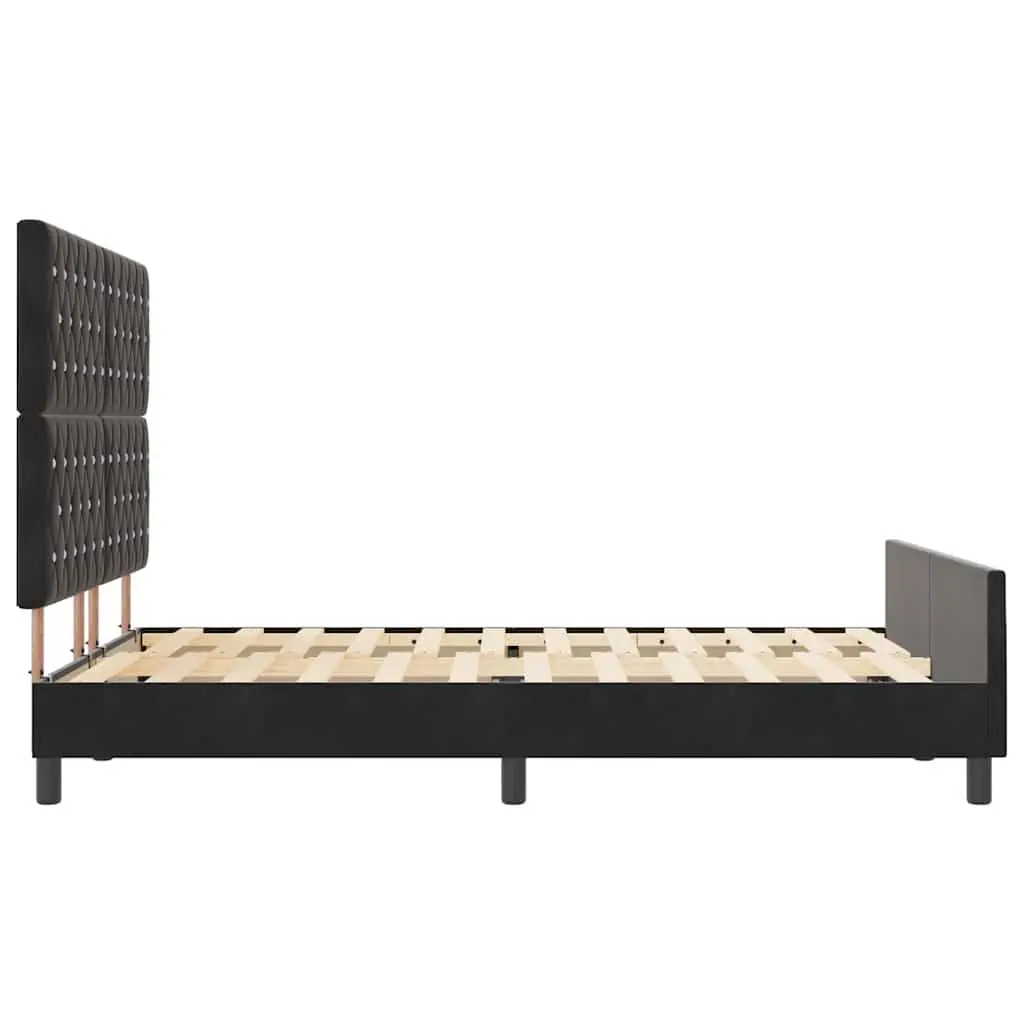 Black Bed Frame with Velvet Headboard 152 x 203 cm