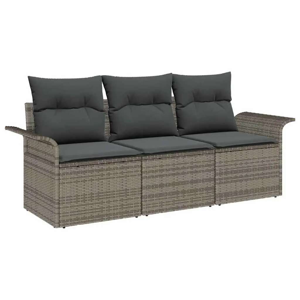 Outdoor Sofa Set Modular Seating 3 Pieces Grey Poly Rattan