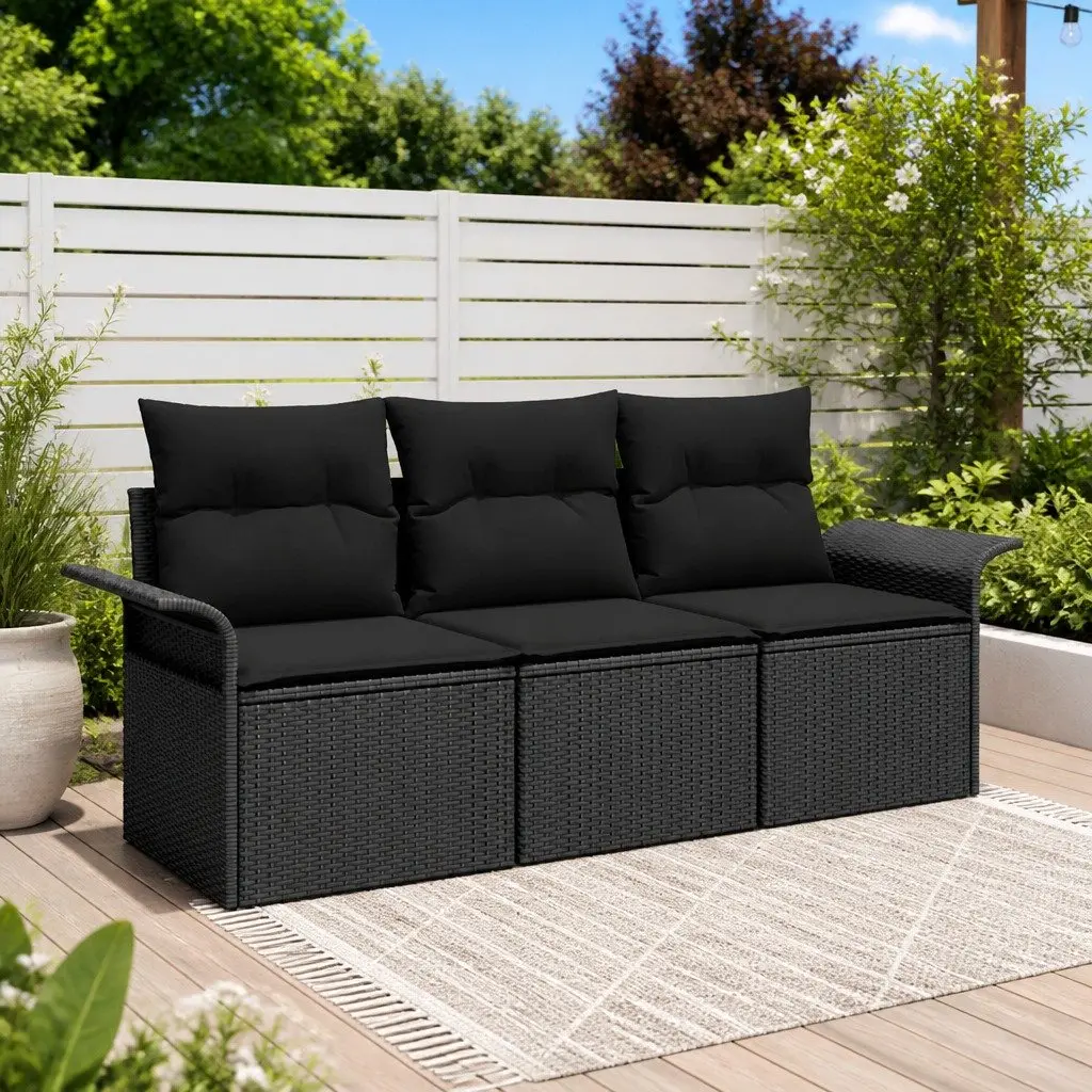 Outdoor Sofa Set 3pcs Garden Patio Seating Black Poly Rattan Modular with