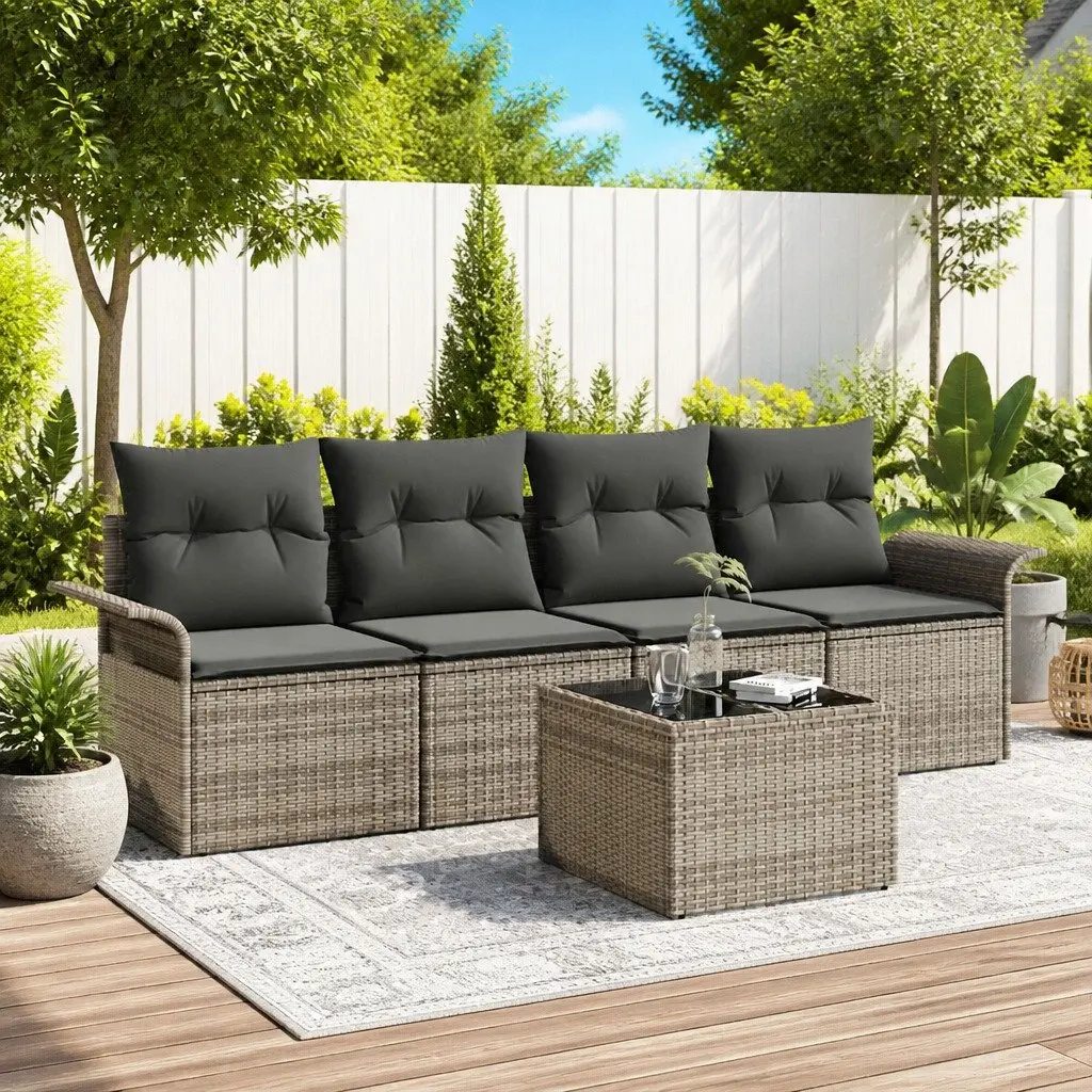 Modular Garden Sofa Set 5 Piece Outdoor Furniture Grey Poly Rattan Lounge