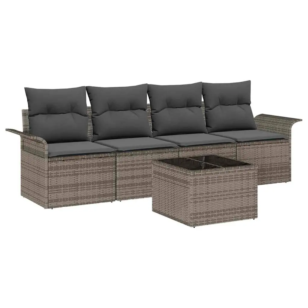 Modular Garden Sofa Set 5 Piece Outdoor Furniture Grey Poly Rattan Lounge