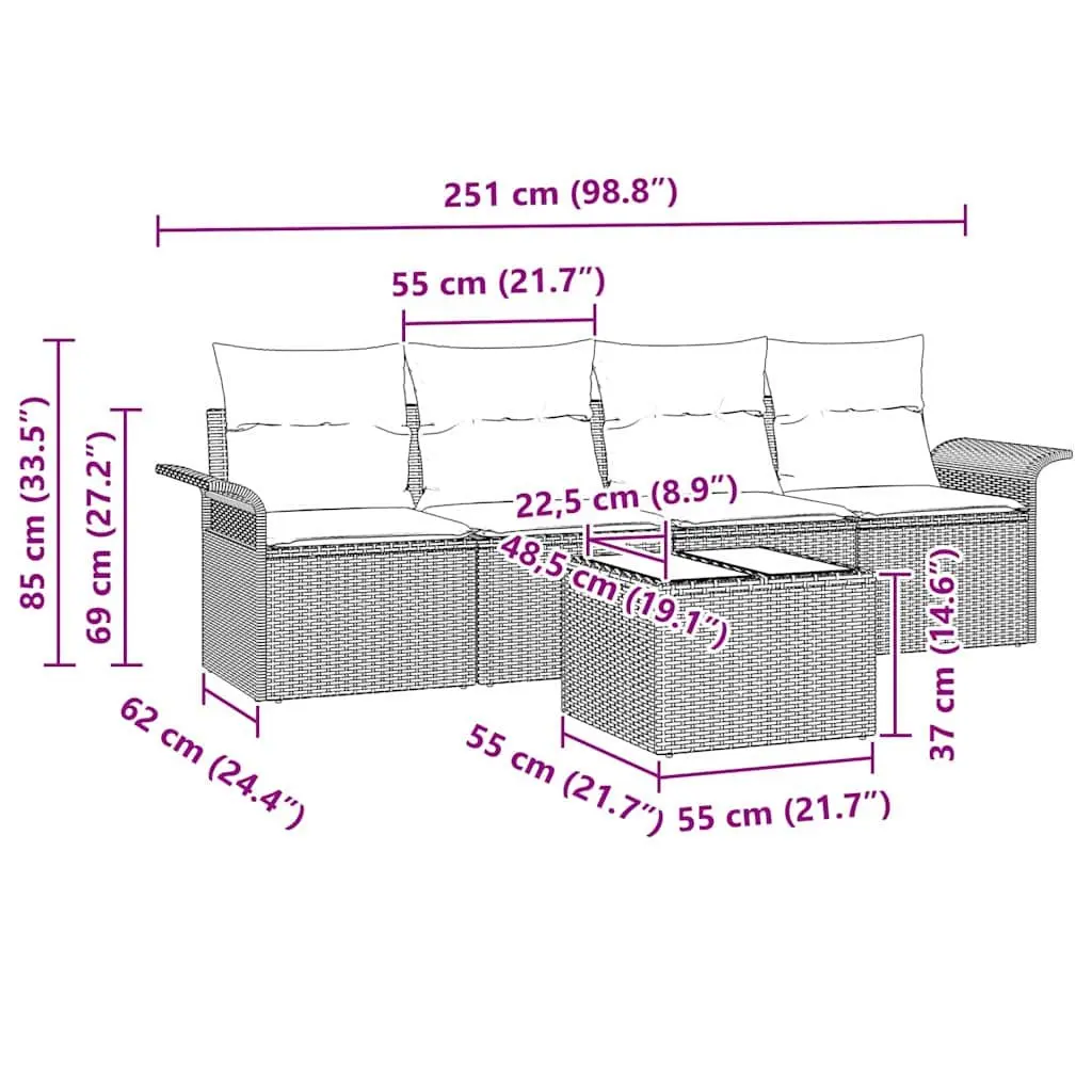 Modular Garden Sofa Set 5 Piece Outdoor Furniture Grey Poly Rattan Lounge