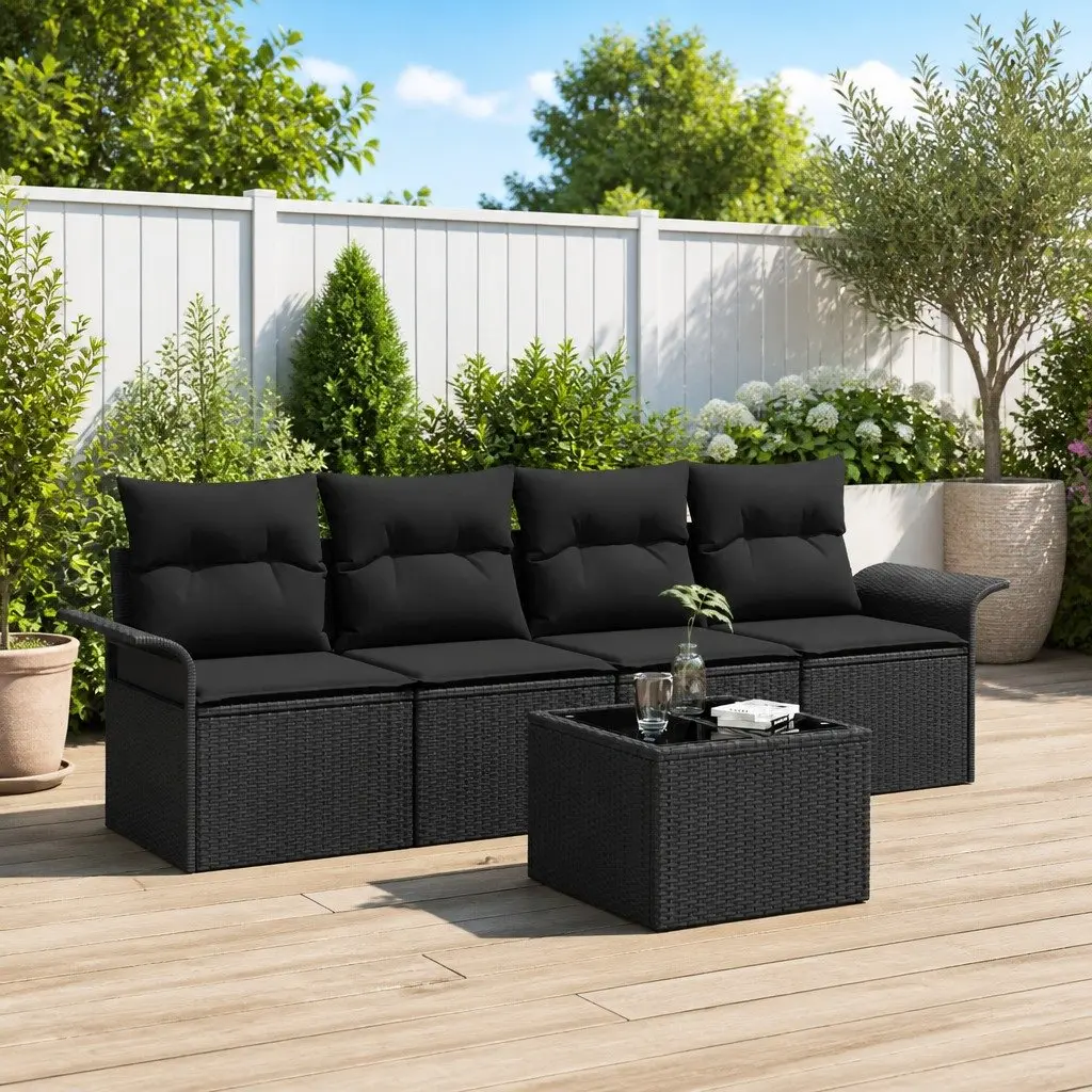 Modular Outdoor Sofa Set 5 pcs Garden Furniture Black Poly Rattan with Cushions
